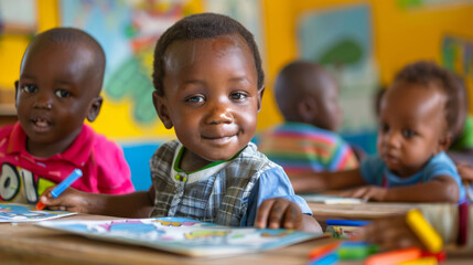 African early childhood schoolchildren learning in the classroom