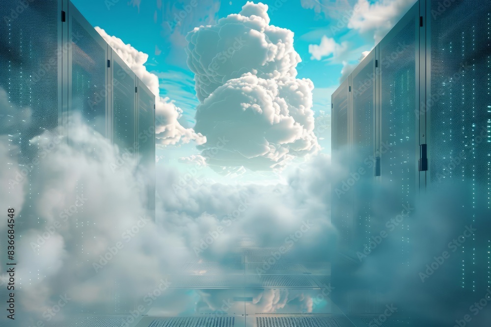 Poster advanced cloud computing closeup view of a highperformance server in operation