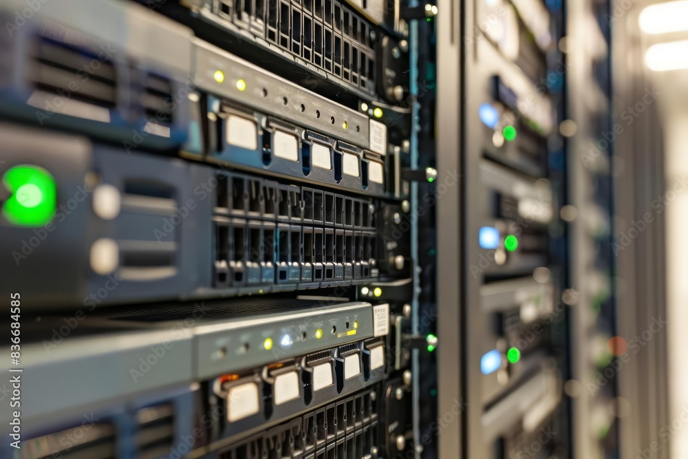 Poster advanced cloud computing closeup view of a highperformance server in operation