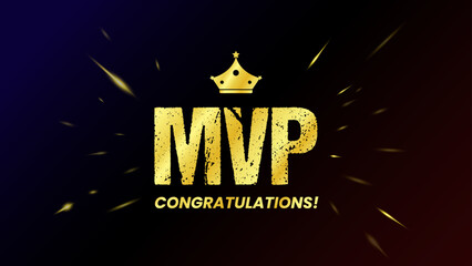 Golden MVP, emblem reward Most Valuable Player for video games or mobile gaming. Symbol of victory, achievement, honor, winner or success. Vector illustration