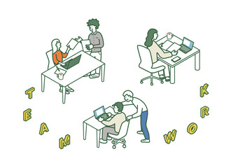 協力し合うオフィスワーカー