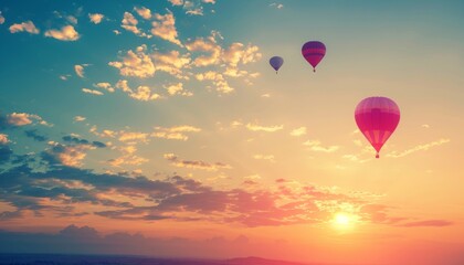 Fototapeta premium Dawn's Light: Retro Balloons in the Morning Sky