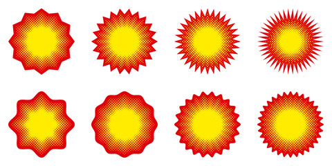 ギザギザ　爆発　スターバースト　ハーフトーン　赤と黄色　ベクターセット