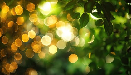 Fototapeta premium Tranquil Forest Canopy Bokeh Background with Warm Light Circles