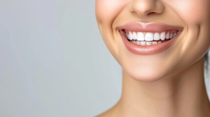 Obraz premium A woman smiles, showcasing her bright white teeth