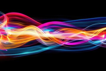 Fototapeta premium Illuminated Chaos: Abstract Light Painting of Vibrant Streaks and Swirls on Black Background