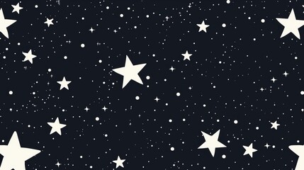 Whimsical white stars in doodle style twinkling against a midnight black backdrop depict a charming night sky.