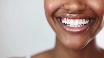Obraz premium A close-up shot of a womans smile, showcasing her pearly white teeth