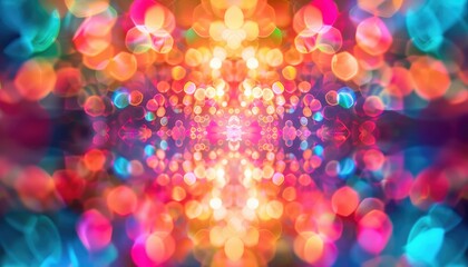 Naklejka premium Hypnotic Kaleidoscope Pattern of Colors and Bokeh with Psychedelic Feel Abstract Background
