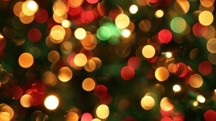 Obraz premium Glowing Christmas Lights Bokeh in Red, Green, and Gold on Dark Background - Festive Holiday Decoration Concept