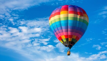 Fototapeta premium Colorful Spectacle: Rainbow Hot Air Balloon Soars Over Michigan Airshow