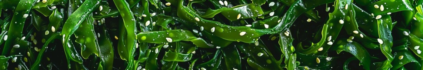 seaweed salad sprinkled with sesame seeds.