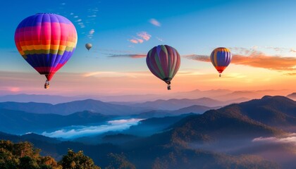 Obraz premium Sunset Spectacle: Hot Air Balloons Over Doi Inthanon, Thailand's Hidden Paradise