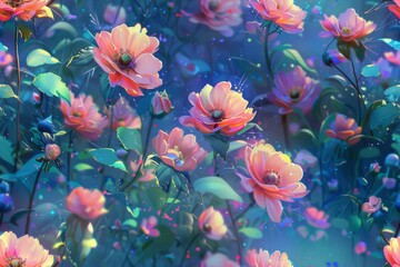 A vibrant seamless blossom centric pattern backdrop for engaging visual elements