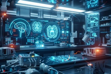 In a futuristic medical lab, the nephrology HUD glows with amazing clarity, showcasing big, interactive icons