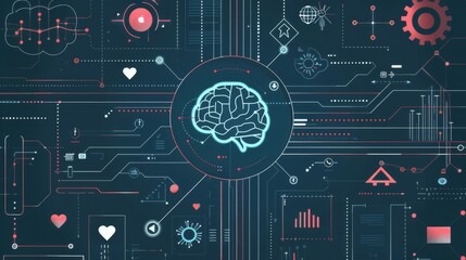 Machine learning analyzing social media trends, top view, highlights trend identification, technology tone, monochromatic color scheme