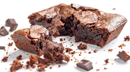 bitten brownie isolated on white background. waste food conecpt