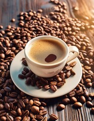 Fototapeta premium Cup of Coffee on a Table - Cozy Setting with Cappucino or Black Coffee - Background for Barrista or Cafe