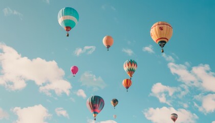 Obraz premium Floating in the Dreamy Blue: A Stunning Display of Hot Air Balloons