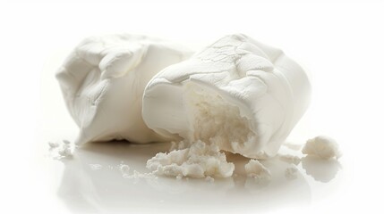 bitten marshmallow isolated on white background, food object concept for designer.