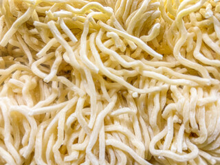 Close up view raw asian ramen noodle background texture