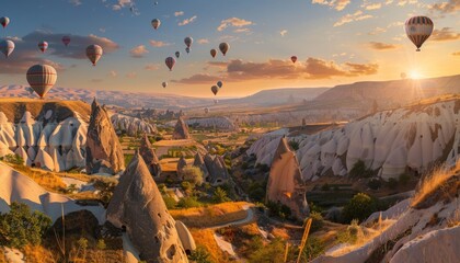 Awe-Inspiring Sunrise Over Cappadocia: Hot Air Balloons Soar in the Valley