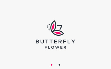 butterfly with roses logo design vector silhouette illustration