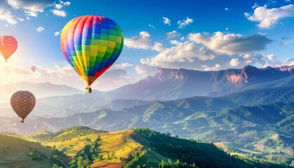 Colorful Hot Air Balloon Festival: A Stunning Countryside Mountain Landscape