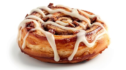 cinnamon roll with icing isolated on white background. dessert food concept