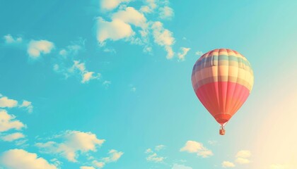 Fototapeta premium Floating Above: Stunning Hot Air Balloon against Blue Skies- AR 7:4