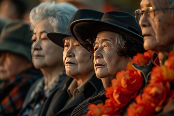 Obraz premium ANZAC Day dawn service with diverse participants, showcasing unity and respect in a balanced, simple layout