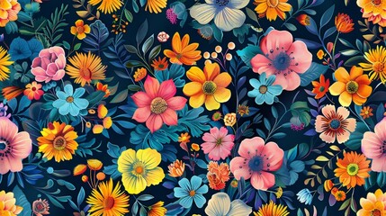 Classic and Vibrant Flower Designs Seamless Pattern