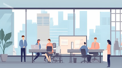 Training of employees in the office. Paper cut style.