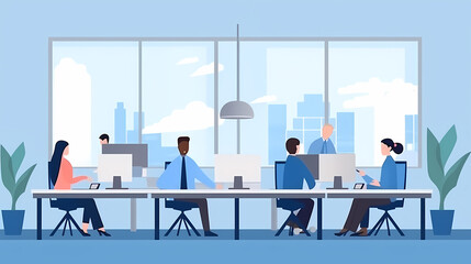 Training of employees in the office. Paper cut style.