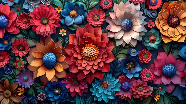 3d paper craft abstract quilling mandala flower background, oriental origami kaleidoscope design, many coloured decoration, modern digital art seamless pattern wallpaper. Holiday festive season banner