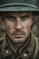 Obraz premium Serious British WWI Soldier Portrait.