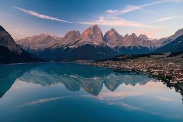 View over Sauris lake in Italian Alps