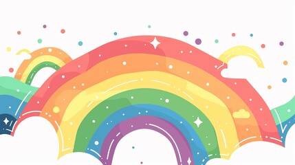 Obraz premium rainbow with clouds kids illustration pastel drawing background 