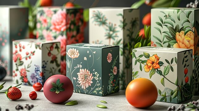 Mockups of subscription box packaging, featuring a variety of themes and styles, displayed on a white background to highlight their appeal and design features. Minimal and Simple,