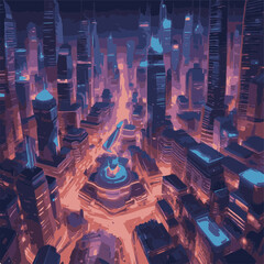 Step into the future with this captivating digital illustration of a neon-lit cityscape. Skyscrapers and futuristic vehicles create a dynamic scene that embodies innovation and progress.