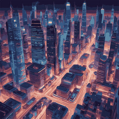 Step into the future with this captivating digital illustration of a neon-lit cityscape. Skyscrapers and futuristic vehicles create a dynamic scene that embodies innovation and progress.