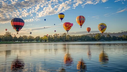 Fototapeta premium Up, Up and Away: Stunning Hot Air Balloons Grace the Skies of Canberra at annual festival