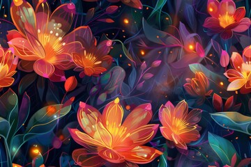 A vibrant seamless blossom filled pattern backdrop for engaging visual elements