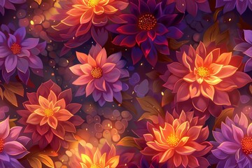 A radiant seamless floral tapestry like pattern design for visually striking artwork