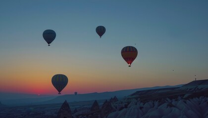 Fototapeta premium Magical Dawn: Hot Air Balloons Ascend in Cappadocia, Turkey - March 18, 2018