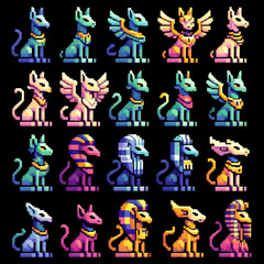 A spritesheet of RPG sphinxes in pixel art