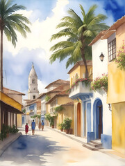 Cartagena Colombia Country Landscape Watercolor Illustration Art