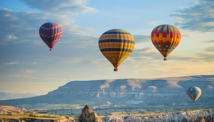 Obraz premium Mesmerizing Views: Colorful Hot Air Balloons Soaring Over Cappadocia