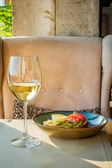 white wine and tapas on the terrace