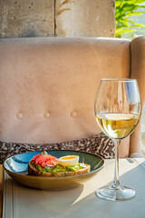 white wine and tapas on the terrace